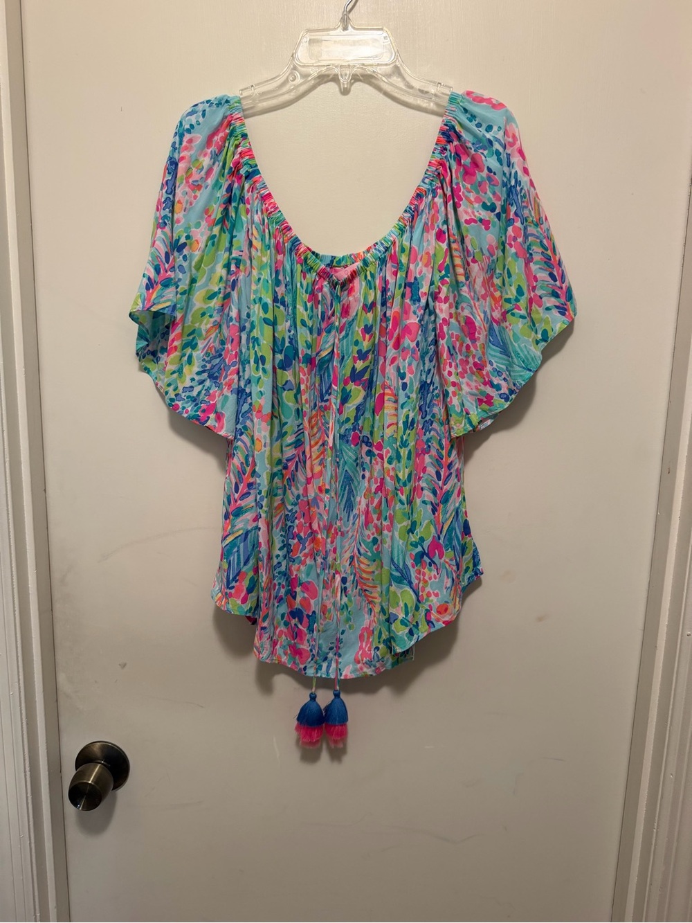 Lily Pulitzer Flutter-Sleeve Multicolor Beach Top with Tassel Tie Size XL